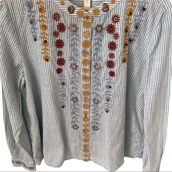 Anthropologie Pilcro Front Button Floral Embroidered Long Sleeve Top in Size XS - Picture 8 of 9
